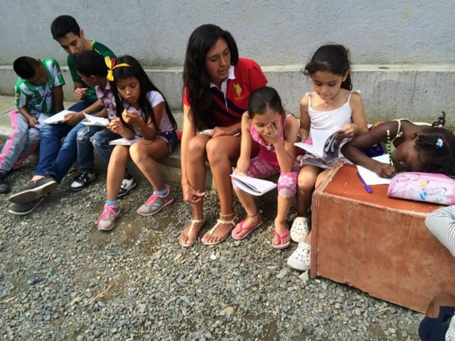 Karla volunteering with children in Colombia